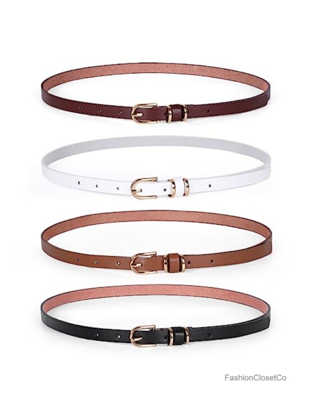 Women's Skinny PU Leather Belt Thin Waist Belt Gold Buckle